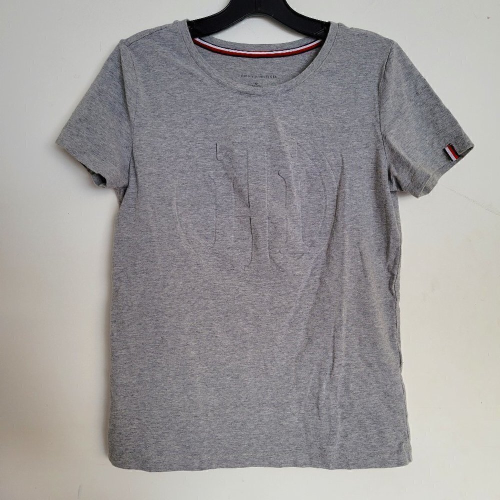 Tommy Hilfiger Heather Gray Embossed Logo Cotton T-Shirt Short Sleeve Top Small